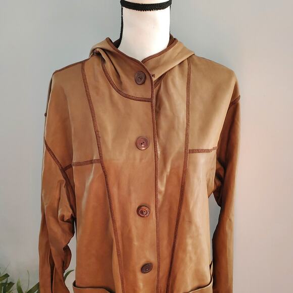 Vintage Vera Pelle Sasha Reversible Lightweight Soft Leather Hooded Jacket S - Picture 4 of 14